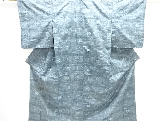 アンティーク　雨縞に抽象模様織り出し手織り紬着物